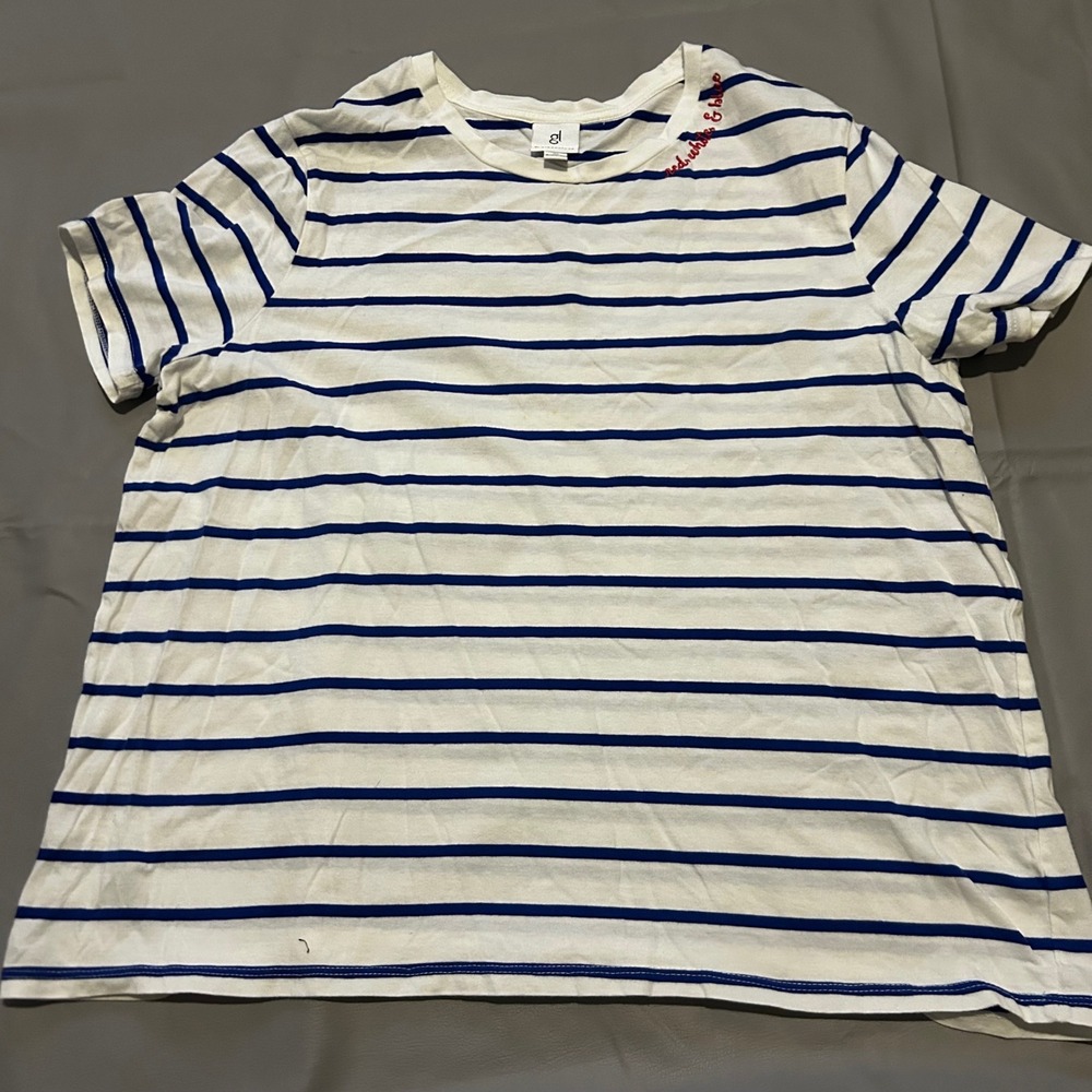 Patriotic XL Striped T-Shirt Red White‎ & Blue Embroidered Short Sleeve Nautical